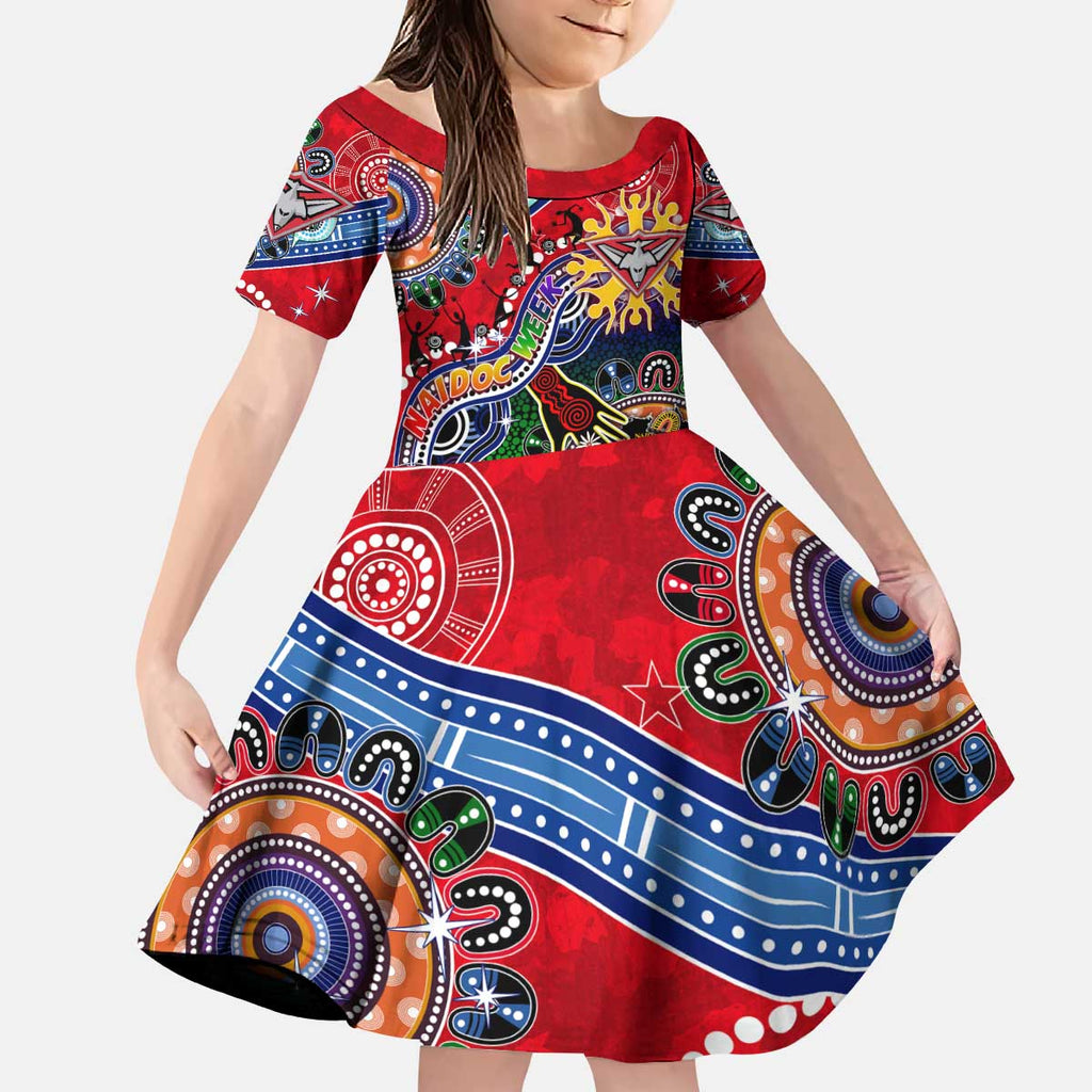 Custom NAIDOC Week 2024 Essendon Bombers Kid Short Sleeve Dress Australia Aboriginal Dot Painting