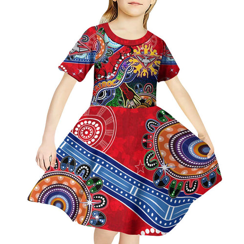 Custom NAIDOC Week 2024 Essendon Bombers Kid Short Sleeve Dress Australia Aboriginal Dot Painting