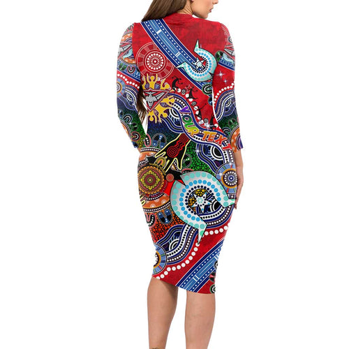 Custom NAIDOC Week 2024 Essendon Bombers Long Sleeve Bodycon Dress Australia Aboriginal Dot Painting