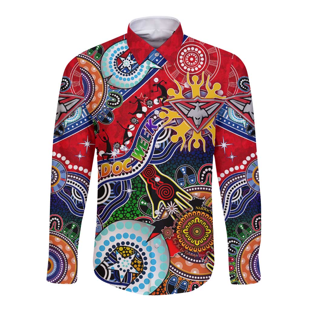 Custom NAIDOC Week 2024 Essendon Bombers Long Sleeve Button Shirt Australia Aboriginal Dot Painting