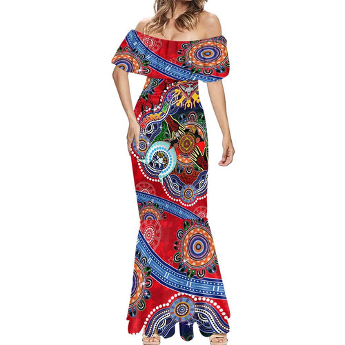Custom NAIDOC Week 2024 Essendon Bombers Mermaid Dress Australia Aboriginal Dot Painting