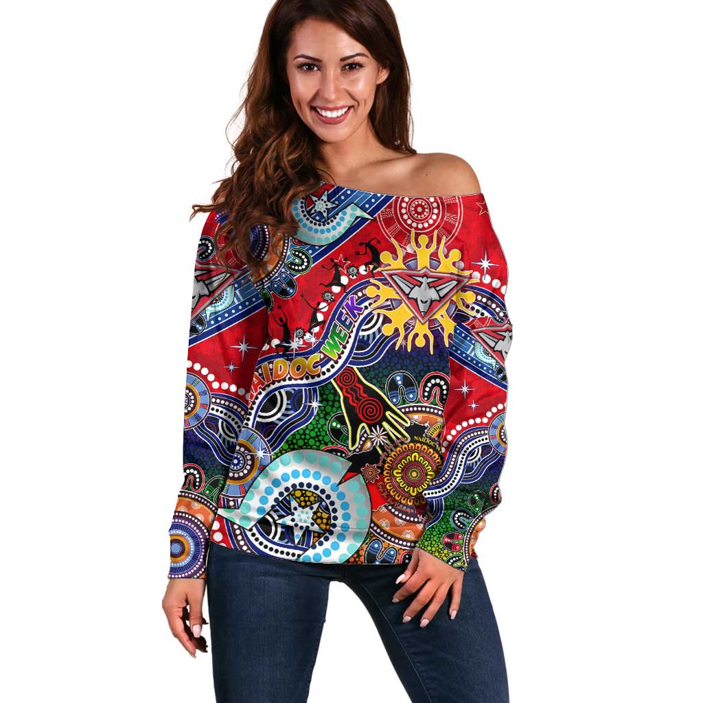 Custom NAIDOC Week 2024 Essendon Bombers Off Shoulder Sweater Australia Aboriginal Dot Painting
