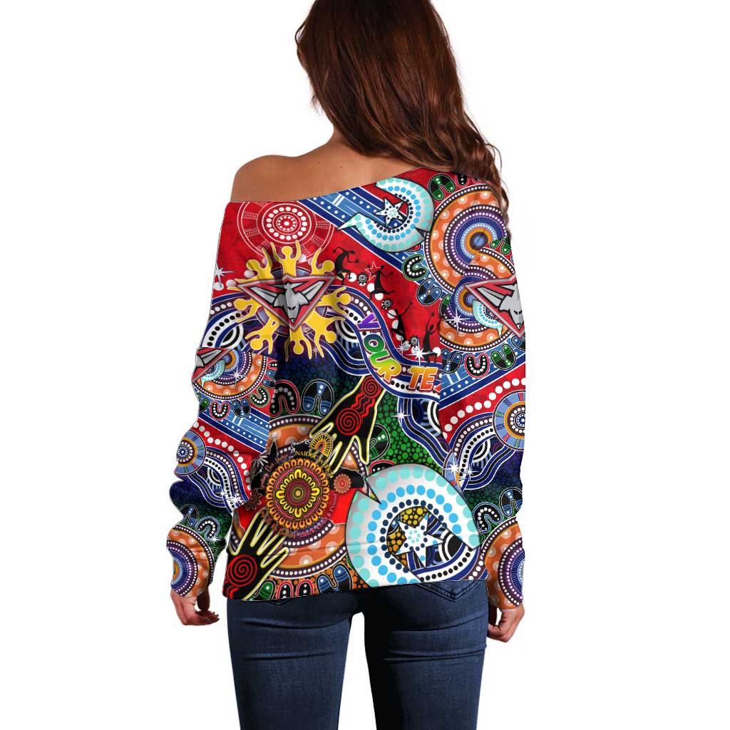 Custom NAIDOC Week 2024 Essendon Bombers Off Shoulder Sweater Australia Aboriginal Dot Painting