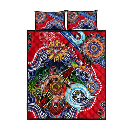Custom NAIDOC Week 2024 Essendon Bombers Quilt Bed Set Australia Aboriginal Dot Painting