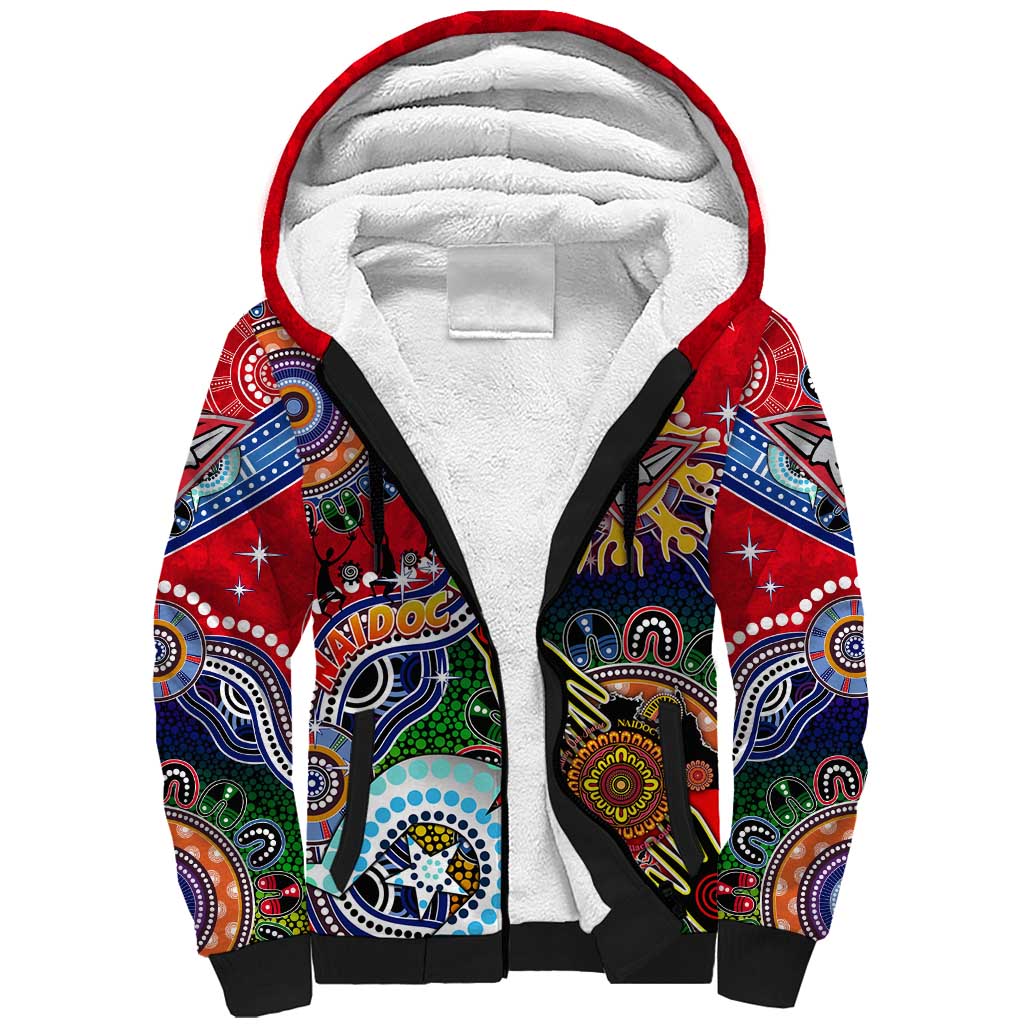 Custom NAIDOC Week 2024 Essendon Bombers Sherpa Hoodie Australia Aboriginal Dot Painting