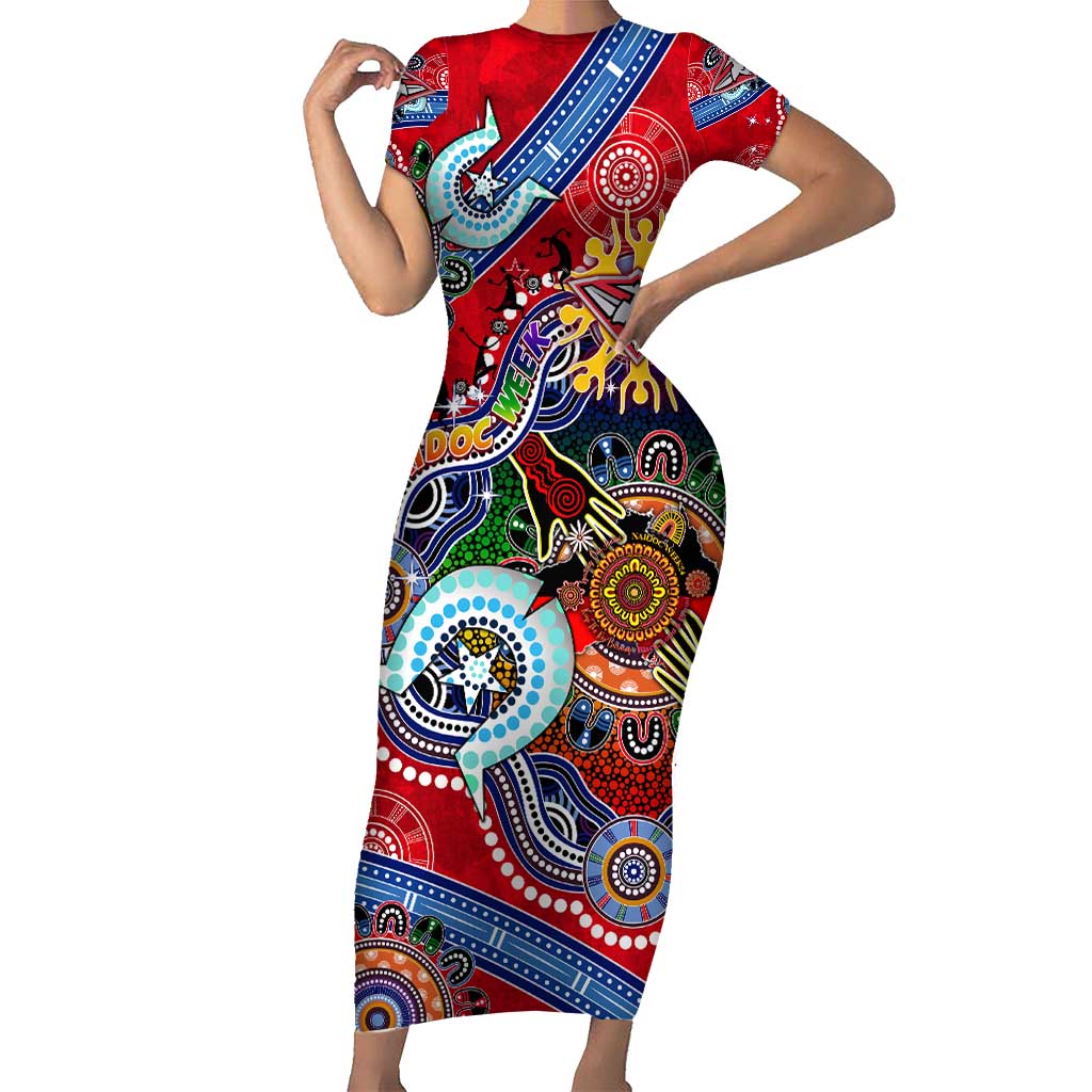 Custom NAIDOC Week 2024 Essendon Bombers Short Sleeve Bodycon Dress Australia Aboriginal Dot Painting