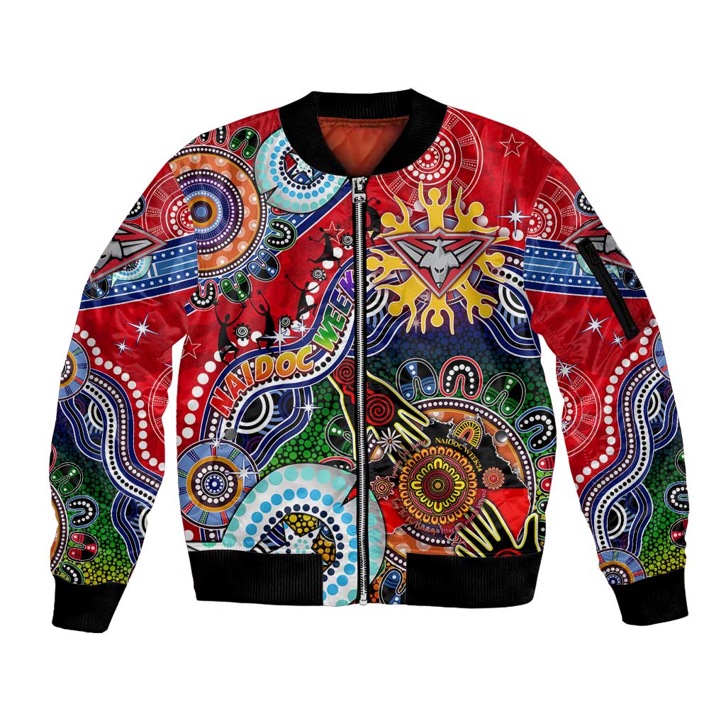 Custom NAIDOC Week 2024 Essendon Bombers Sleeve Zip Bomber Jacket Australia Aboriginal Dot Painting