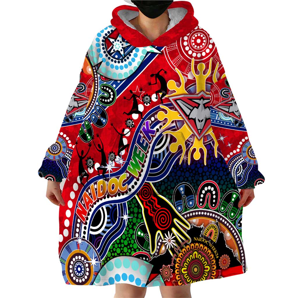 Custom NAIDOC Week 2024 Essendon Bombers Wearable Blanket Hoodie Australia Aboriginal Dot Painting