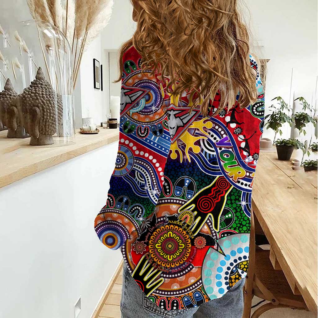 Custom NAIDOC Week 2024 Essendon Bombers Women Casual Shirt Australia Aboriginal Dot Painting