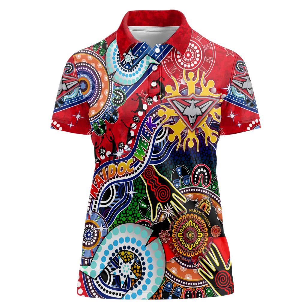 Custom NAIDOC Week 2024 Essendon Bombers Women Polo Shirt Australia Aboriginal Dot Painting