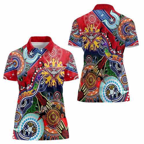 Custom NAIDOC Week 2024 Essendon Bombers Women Polo Shirt Australia Aboriginal Dot Painting