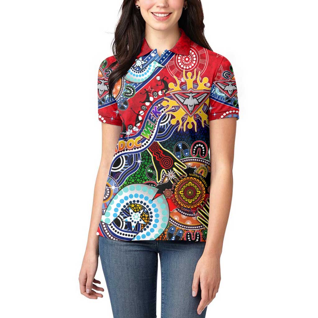 Custom NAIDOC Week 2024 Essendon Bombers Women Polo Shirt Australia Aboriginal Dot Painting