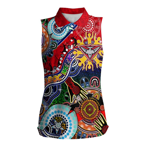 Custom NAIDOC Week 2024 Essendon Bombers Women Sleeveless Polo Shirt Australia Aboriginal Dot Painting