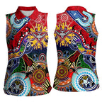 Custom NAIDOC Week 2024 Essendon Bombers Women Sleeveless Polo Shirt Australia Aboriginal Dot Painting