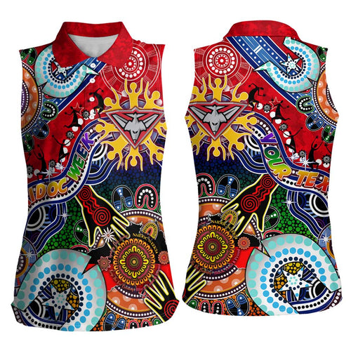 Custom NAIDOC Week 2024 Essendon Bombers Women Sleeveless Polo Shirt Australia Aboriginal Dot Painting