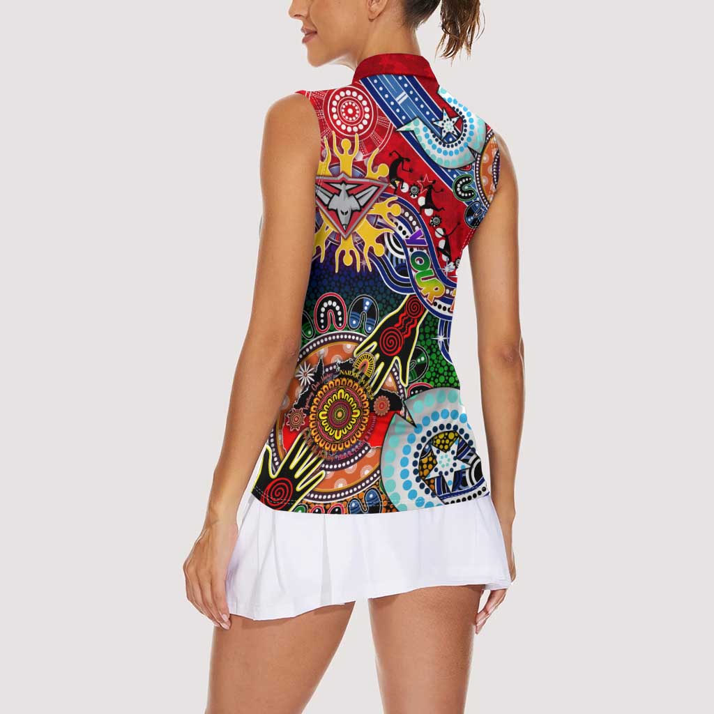 Custom NAIDOC Week 2024 Essendon Bombers Women Sleeveless Polo Shirt Australia Aboriginal Dot Painting