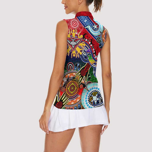 Custom NAIDOC Week 2024 Essendon Bombers Women Sleeveless Polo Shirt Australia Aboriginal Dot Painting