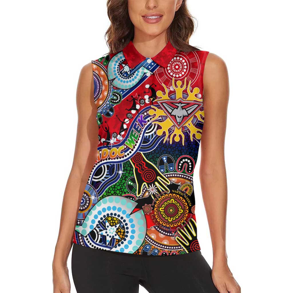 Custom NAIDOC Week 2024 Essendon Bombers Women Sleeveless Polo Shirt Australia Aboriginal Dot Painting