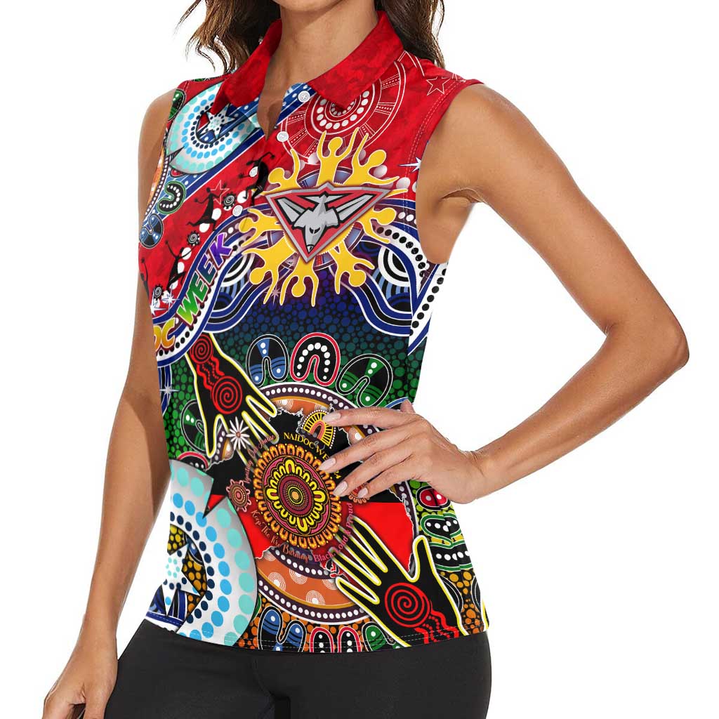 Custom NAIDOC Week 2024 Essendon Bombers Women Sleeveless Polo Shirt Australia Aboriginal Dot Painting