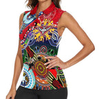 Custom NAIDOC Week 2024 Essendon Bombers Women Sleeveless Polo Shirt Australia Aboriginal Dot Painting