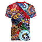 Custom NAIDOC Week 2024 Essendon Bombers Women V-Neck T-Shirt Australia Aboriginal Dot Painting