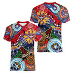 Custom NAIDOC Week 2024 Essendon Bombers Women V-Neck T-Shirt Australia Aboriginal Dot Painting