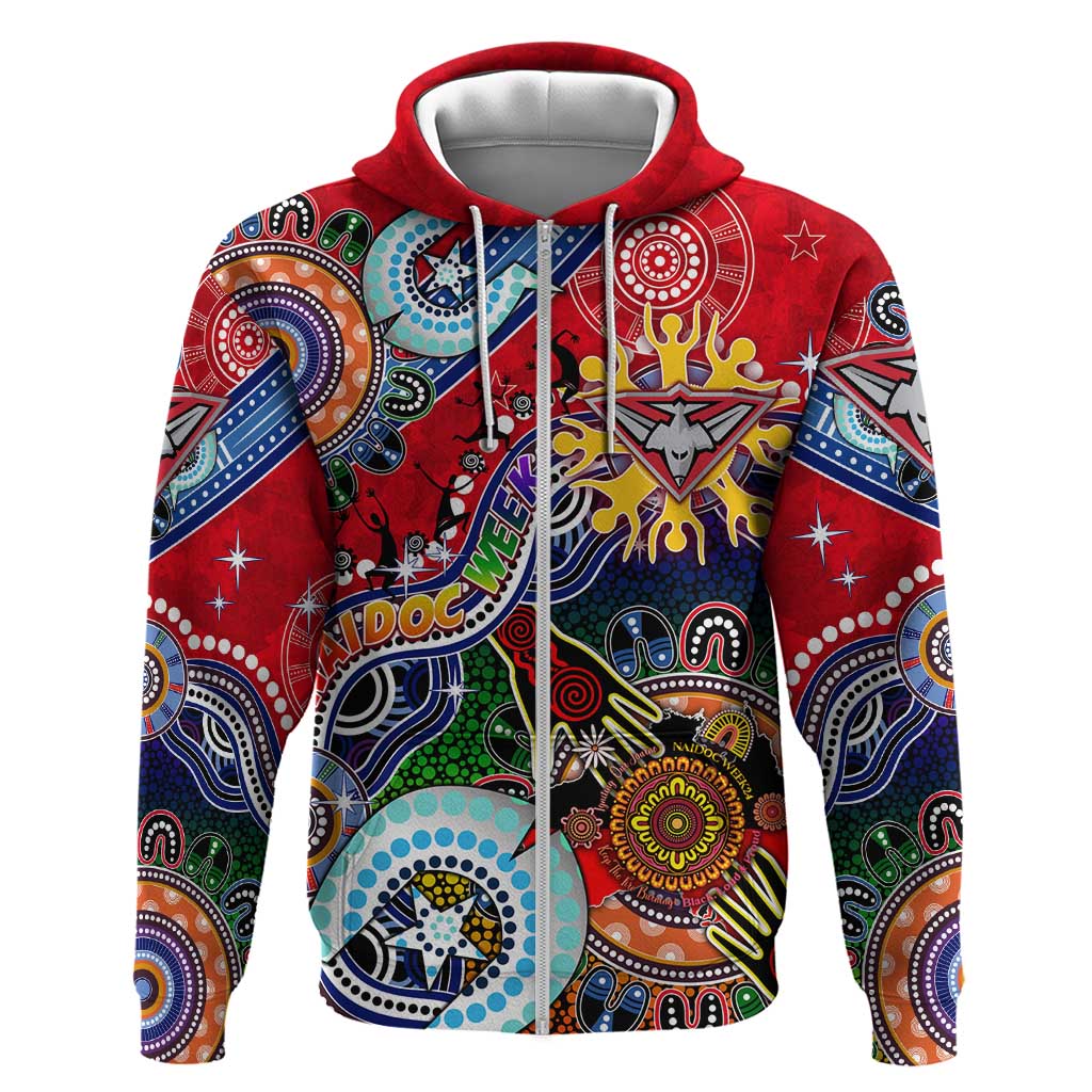 Custom NAIDOC Week 2024 Essendon Bombers Zip Hoodie Australia Aboriginal Dot Painting