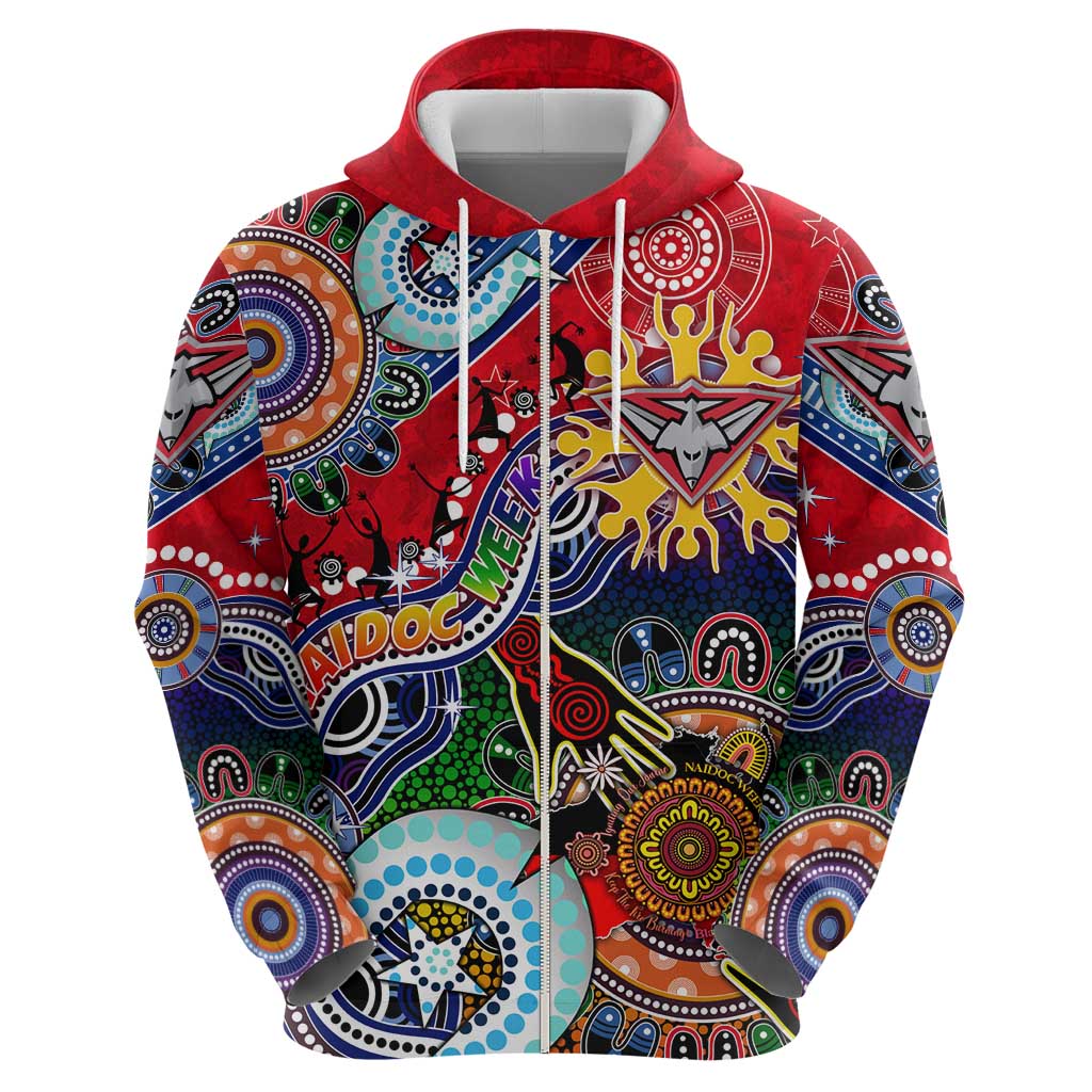 Custom NAIDOC Week 2024 Essendon Bombers Zip Hoodie Australia Aboriginal Dot Painting