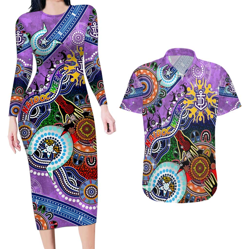 Custom NAIDOC Week 2024 Fremantle Dockers Freo Couples Matching Long Sleeve Bodycon Dress and Hawaiian Shirt Australia Aboriginal Dot Painting