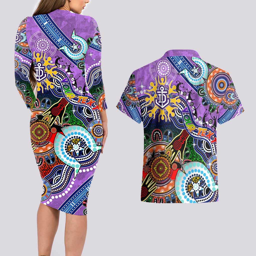 Custom NAIDOC Week 2024 Fremantle Dockers Freo Couples Matching Long Sleeve Bodycon Dress and Hawaiian Shirt Australia Aboriginal Dot Painting