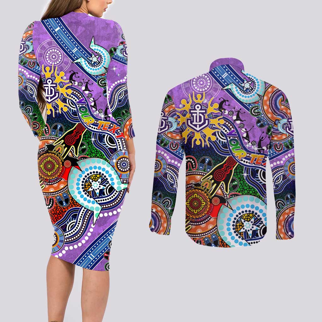 Custom NAIDOC Week 2024 Fremantle Dockers Freo Couples Matching Long Sleeve Bodycon Dress and Long Sleeve Button Shirt Australia Aboriginal Dot Painting