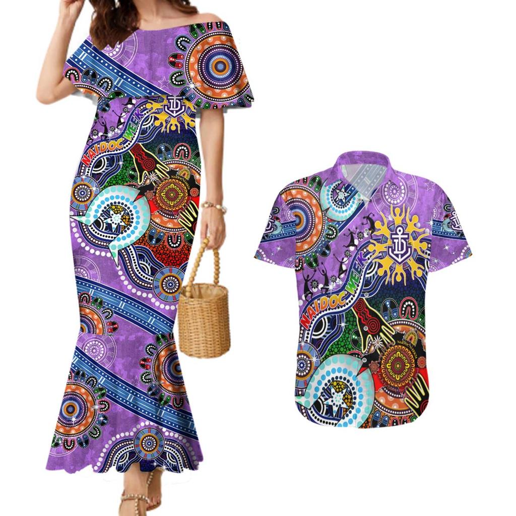 Custom NAIDOC Week 2024 Fremantle Dockers Freo Couples Matching Mermaid Dress and Hawaiian Shirt Australia Aboriginal Dot Painting