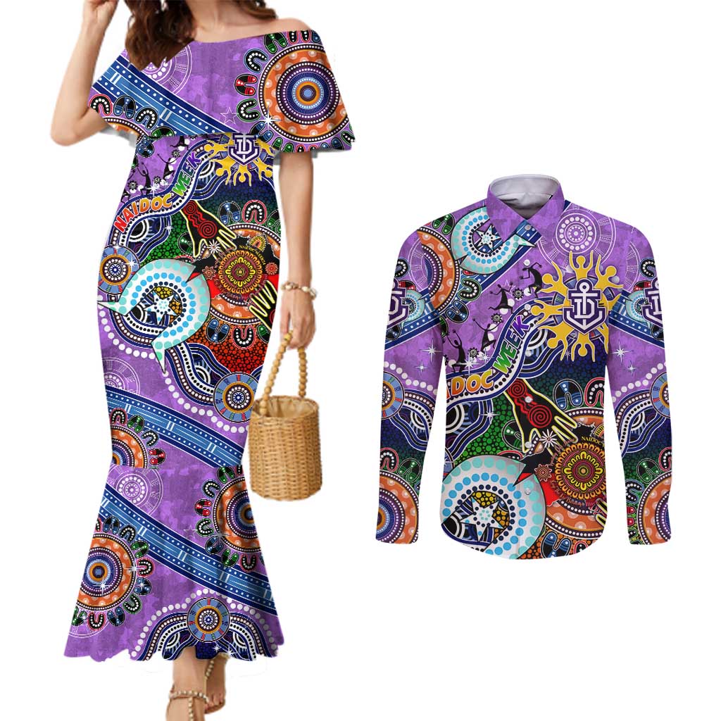 Custom NAIDOC Week 2024 Fremantle Dockers Freo Couples Matching Mermaid Dress and Long Sleeve Button Shirt Australia Aboriginal Dot Painting