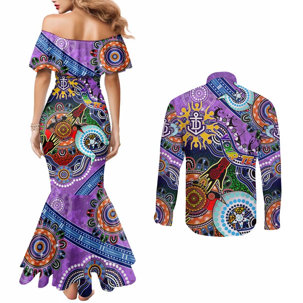 Custom NAIDOC Week 2024 Fremantle Dockers Freo Couples Matching Mermaid Dress and Long Sleeve Button Shirt Australia Aboriginal Dot Painting