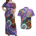 Custom NAIDOC Week 2024 Fremantle Dockers Freo Couples Matching Off Shoulder Maxi Dress and Hawaiian Shirt Australia Aboriginal Dot Painting