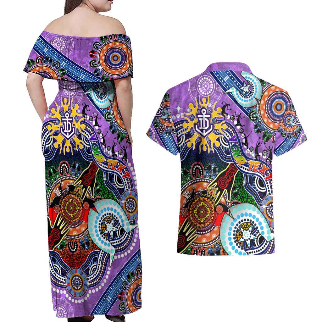 Custom NAIDOC Week 2024 Fremantle Dockers Freo Couples Matching Off Shoulder Maxi Dress and Hawaiian Shirt Australia Aboriginal Dot Painting