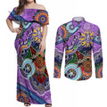 Custom NAIDOC Week 2024 Fremantle Dockers Freo Couples Matching Off Shoulder Maxi Dress and Long Sleeve Button Shirt Australia Aboriginal Dot Painting