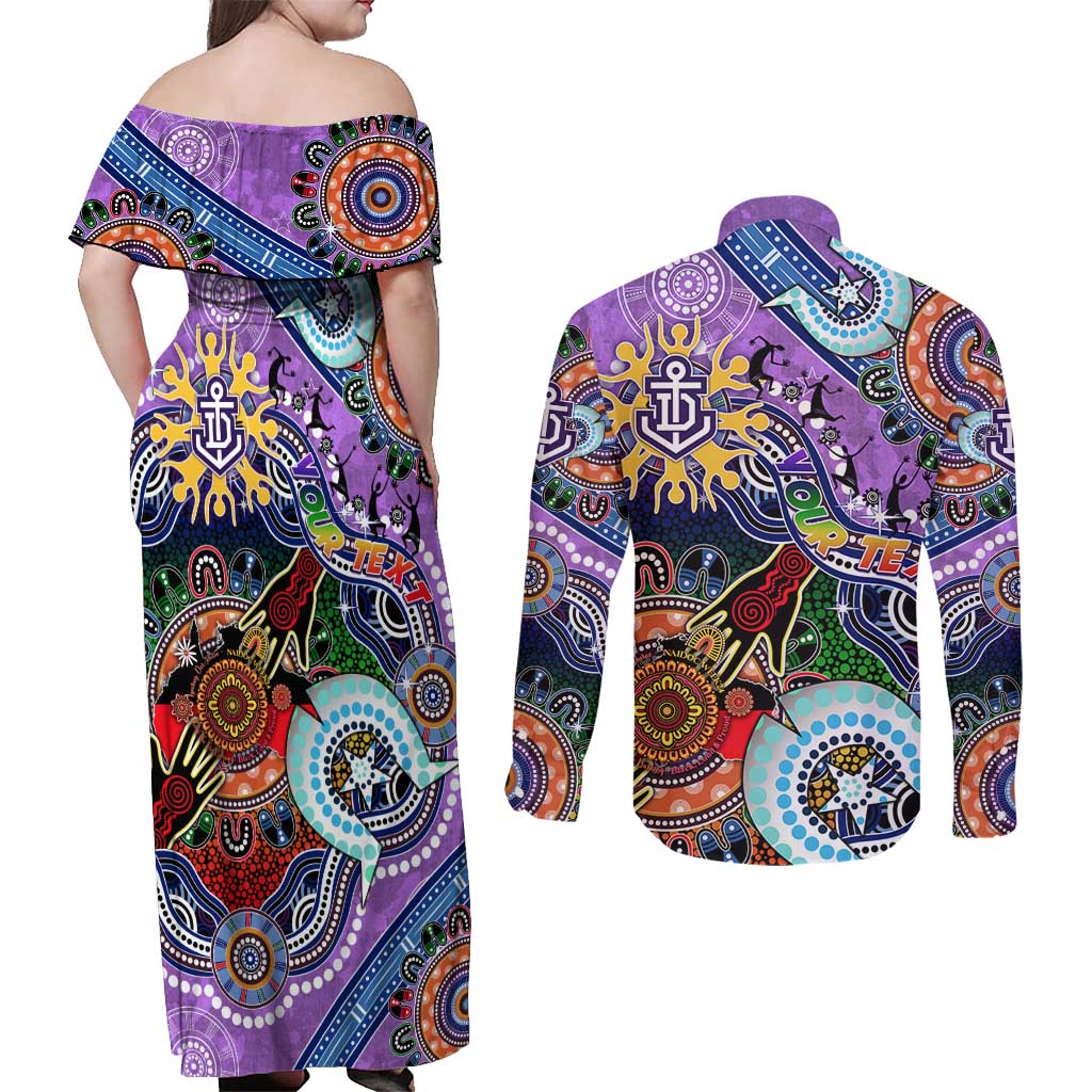 Custom NAIDOC Week 2024 Fremantle Dockers Freo Couples Matching Off Shoulder Maxi Dress and Long Sleeve Button Shirt Australia Aboriginal Dot Painting