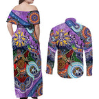 Custom NAIDOC Week 2024 Fremantle Dockers Freo Couples Matching Off Shoulder Maxi Dress and Long Sleeve Button Shirt Australia Aboriginal Dot Painting