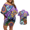Custom NAIDOC Week 2024 Fremantle Dockers Freo Couples Matching Off Shoulder Short Dress and Hawaiian Shirt Australia Aboriginal Dot Painting