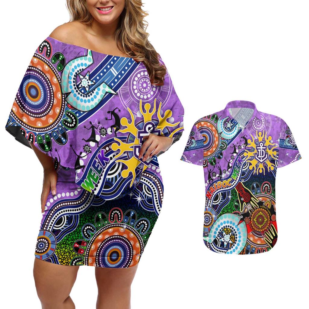 Custom NAIDOC Week 2024 Fremantle Dockers Freo Couples Matching Off Shoulder Short Dress and Hawaiian Shirt Australia Aboriginal Dot Painting
