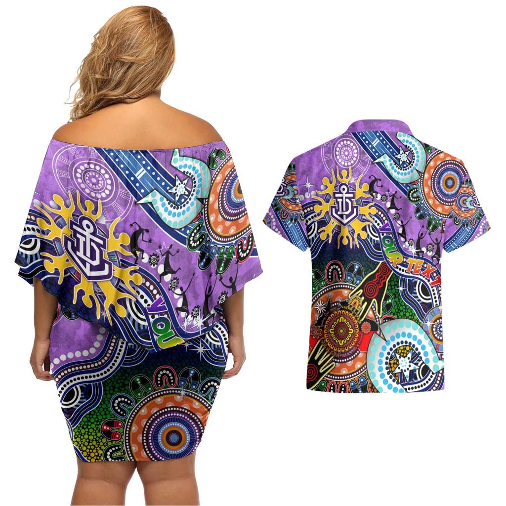 Custom NAIDOC Week 2024 Fremantle Dockers Freo Couples Matching Off Shoulder Short Dress and Hawaiian Shirt Australia Aboriginal Dot Painting