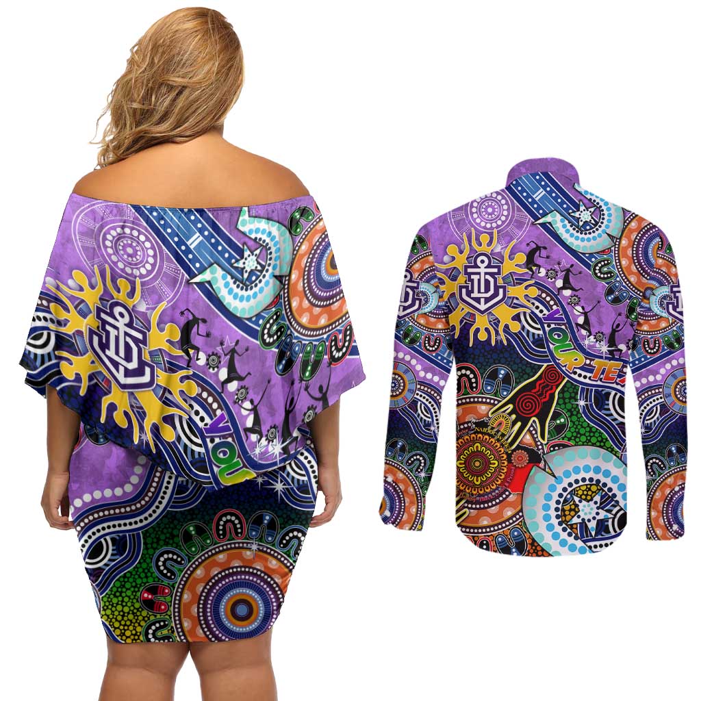 Custom NAIDOC Week 2024 Fremantle Dockers Freo Couples Matching Off Shoulder Short Dress and Long Sleeve Button Shirt Australia Aboriginal Dot Painting