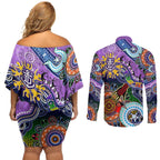 Custom NAIDOC Week 2024 Fremantle Dockers Freo Couples Matching Off Shoulder Short Dress and Long Sleeve Button Shirt Australia Aboriginal Dot Painting