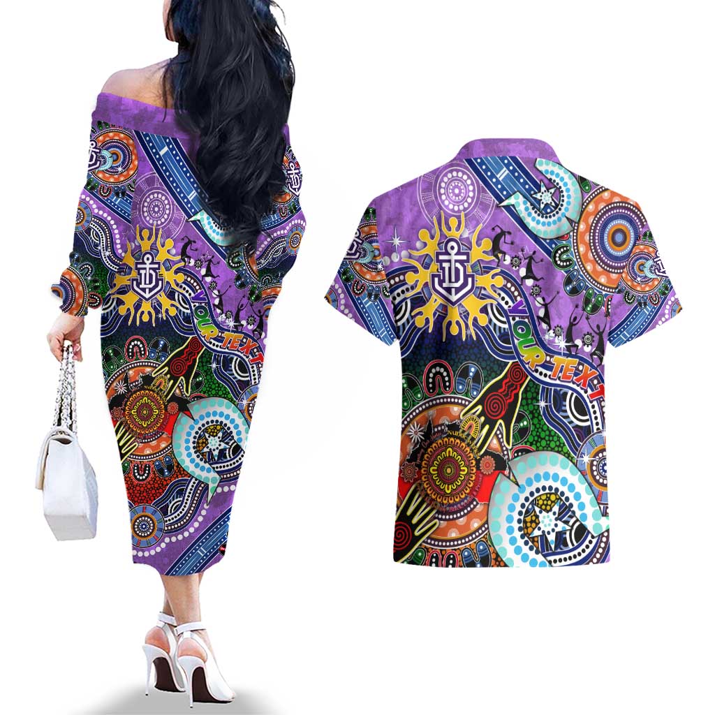 Custom NAIDOC Week 2024 Fremantle Dockers Freo Couples Matching Off The Shoulder Long Sleeve Dress and Hawaiian Shirt Australia Aboriginal Dot Painting