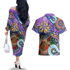 Custom NAIDOC Week 2024 Fremantle Dockers Freo Couples Matching Off The Shoulder Long Sleeve Dress and Hawaiian Shirt Australia Aboriginal Dot Painting
