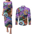 Custom NAIDOC Week 2024 Fremantle Dockers Freo Couples Matching Puletasi and Long Sleeve Button Shirt Australia Aboriginal Dot Painting