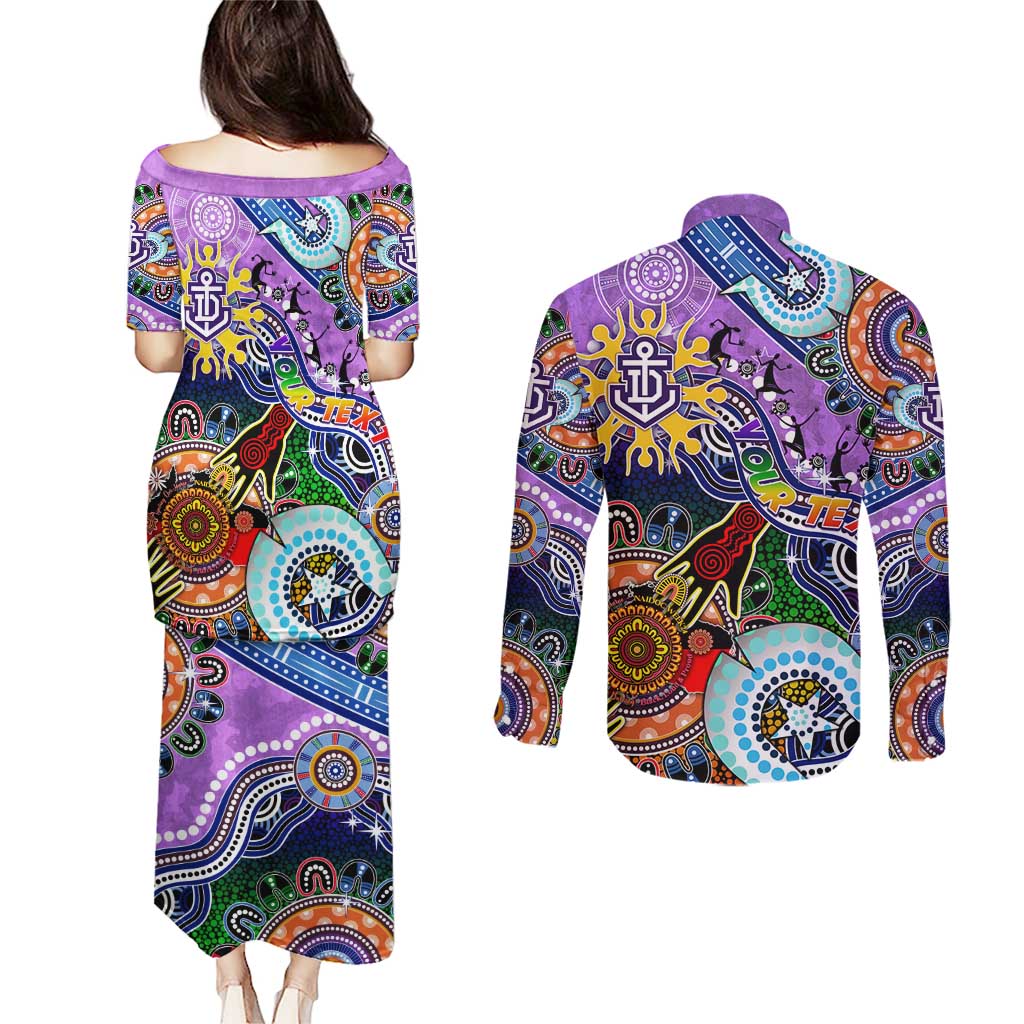 Custom NAIDOC Week 2024 Fremantle Dockers Freo Couples Matching Puletasi and Long Sleeve Button Shirt Australia Aboriginal Dot Painting