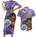 Custom NAIDOC Week 2024 Fremantle Dockers Freo Couples Matching Short Sleeve Bodycon Dress and Hawaiian Shirt Australia Aboriginal Dot Painting