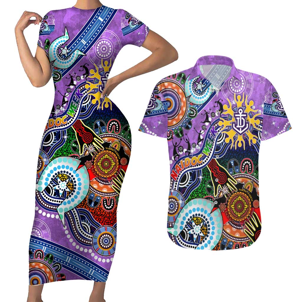Custom NAIDOC Week 2024 Fremantle Dockers Freo Couples Matching Short Sleeve Bodycon Dress and Hawaiian Shirt Australia Aboriginal Dot Painting